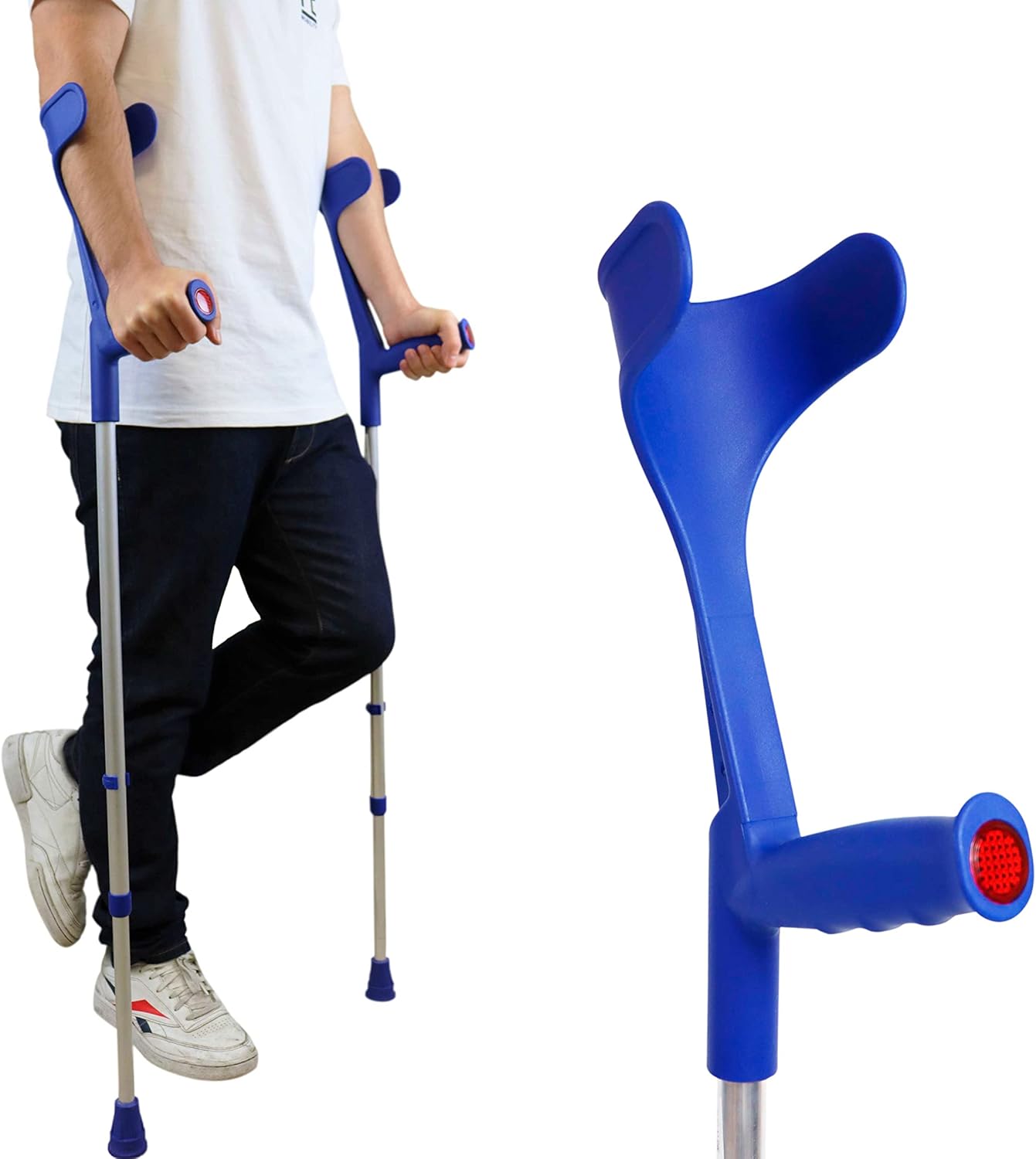 BLUE - PEPE Mobility - Forearm Crutches for Adults, 2 Units, Open Cuff, Adjustable, Aluminum, Walking ... Trackable Cuba Home Delivery Included.