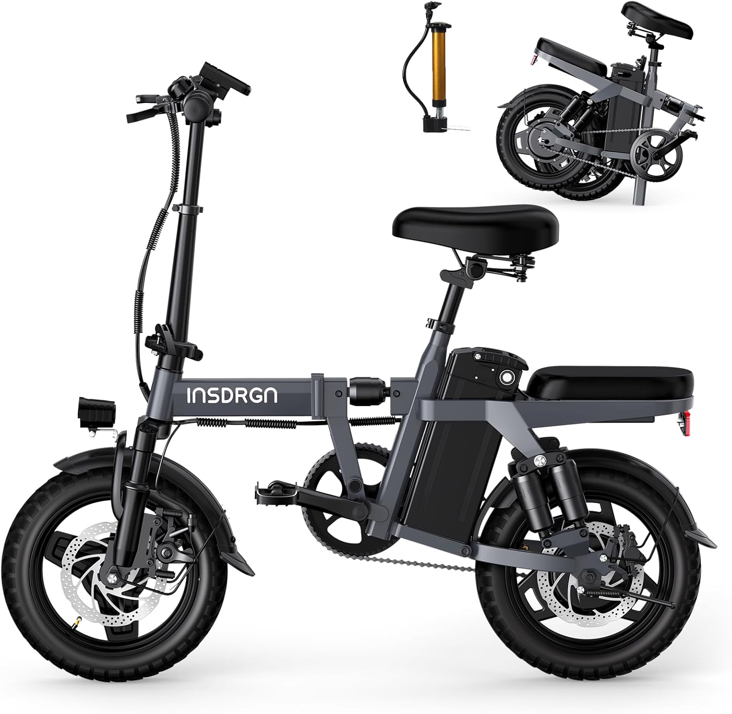 500-Watt GRAY 2-Seater INSDRGN Electric Bike 28MPH, Removable Battery, with Pedal Assist, Shock Absorbers, Removable Battery ... Trackable Cuba Home Delivery Included.