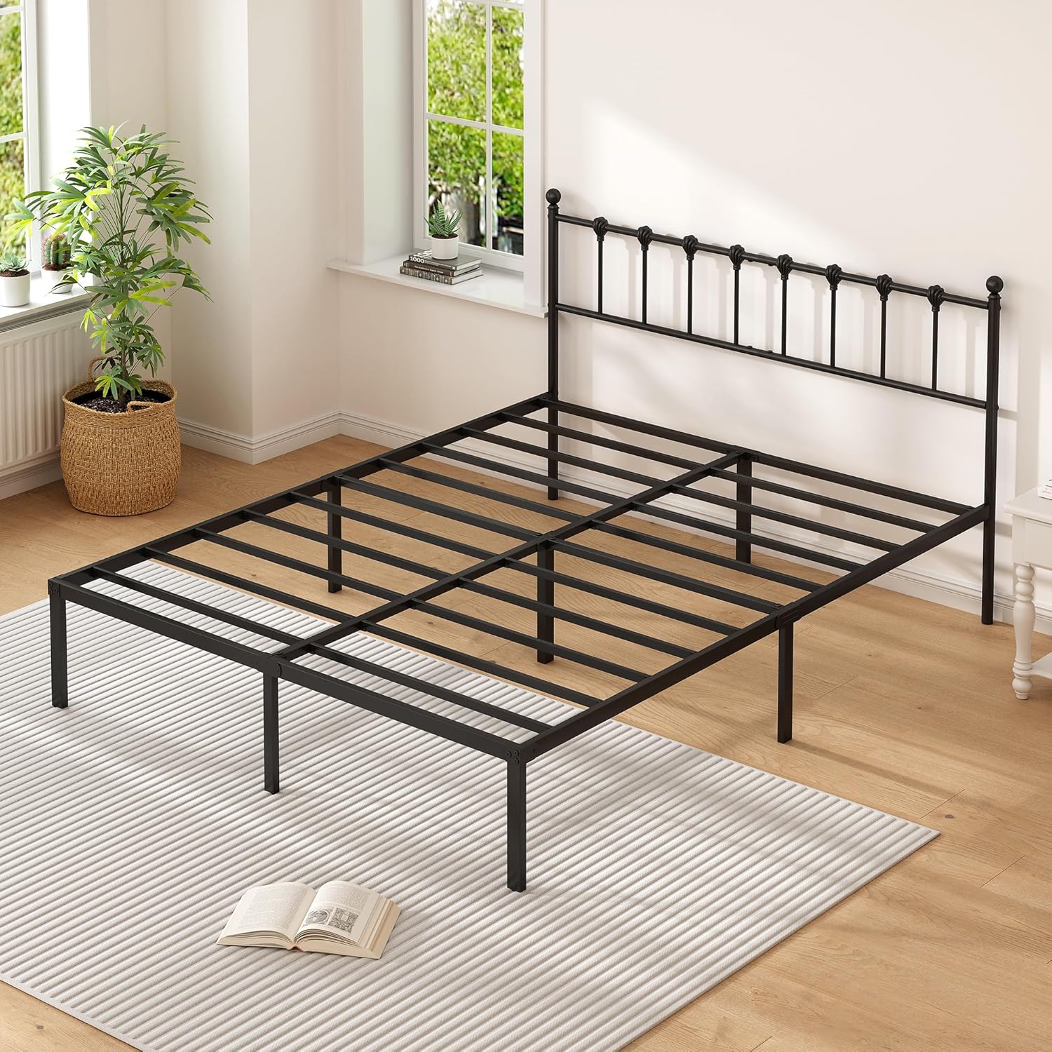 QUEEN Size, Black, Metal Platform Bed with Modern Headboard ...... Trackable Cuba Home Delivery Included.