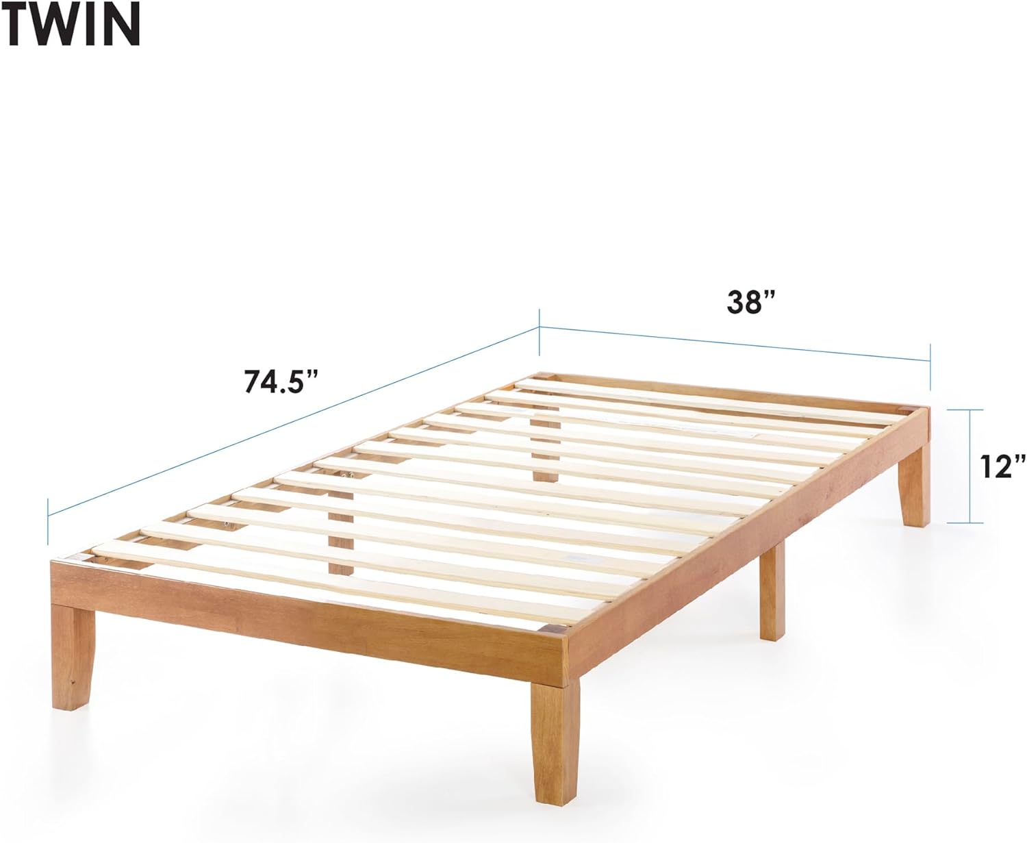 TWIN Size, Natural Pine, Solid Wood Platform Bed, 12-inch ...... Trackable Cuba Home Delivery Included