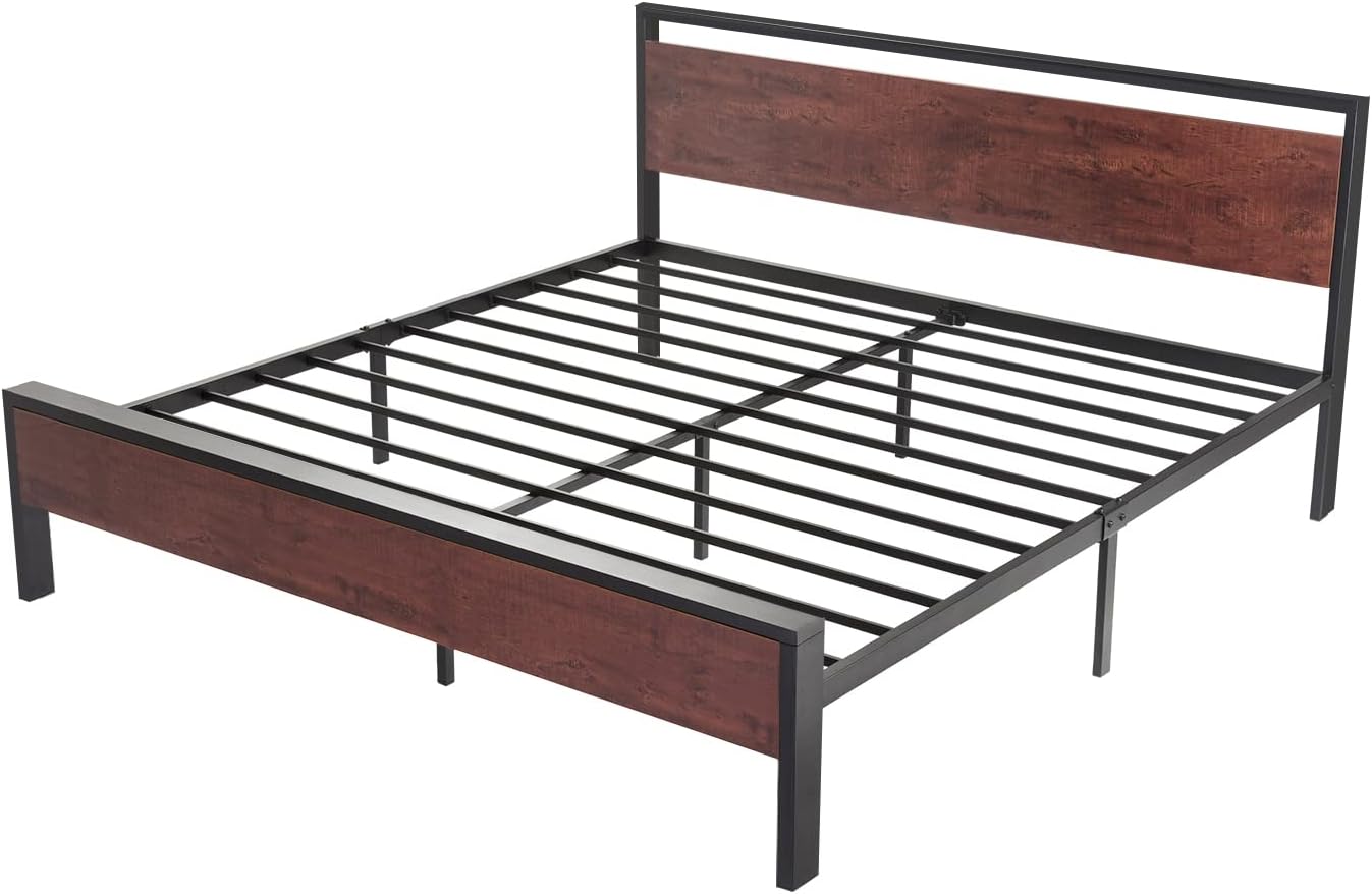 Mahogany 14 Inch KING SIZE Metal Platform Bed Frame with Wooden Headboard and Footboard ...... Trackable Cuba Home Delivery Included