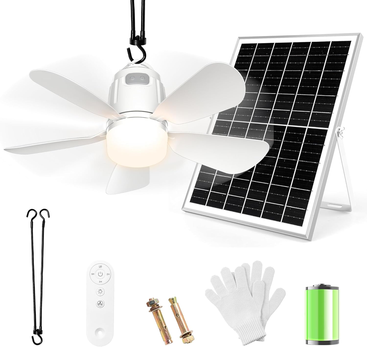 2-PACK, Solar Hanging Ceiling Fan & Light, 20000mAh, 30W Solar Panel, Remote Control, Outdoor ... Cuba Home Delivery Included, Trackable.