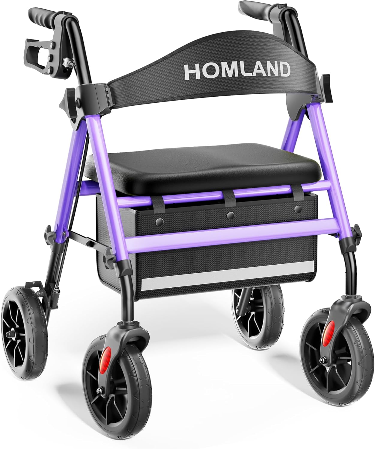 PURPLE - HOMLAND Rolling Walker with Seat, 8'' Wheels, 350 lb. Capacity, Adjustable Handles & Seat, Lightweight ... Trackable Cuba Home Delivery Included.